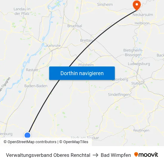 Verwaltungsverband Oberes Renchtal to Bad Wimpfen map