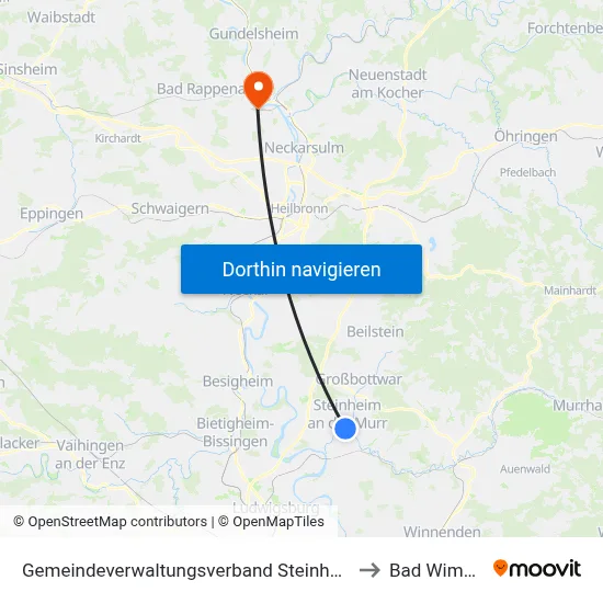 Gemeindeverwaltungsverband Steinheim-Murr to Bad Wimpfen map