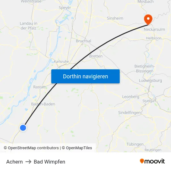 Achern to Bad Wimpfen map