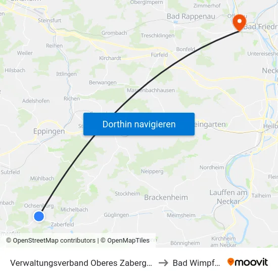 Verwaltungsverband Oberes Zabergäu to Bad Wimpfen map
