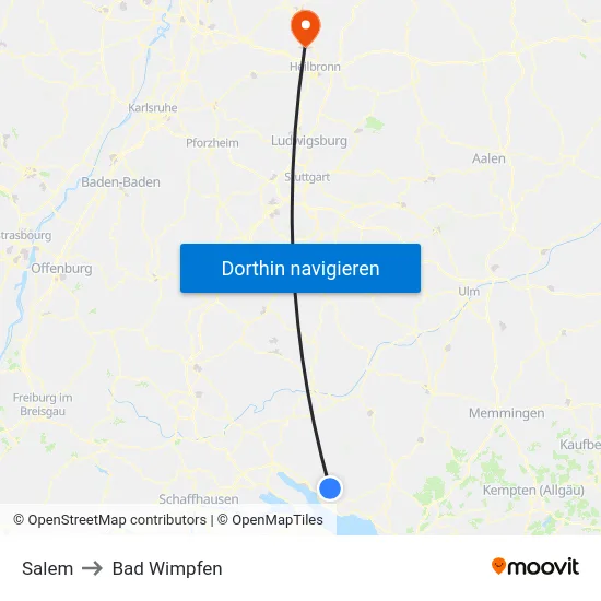 Salem to Bad Wimpfen map