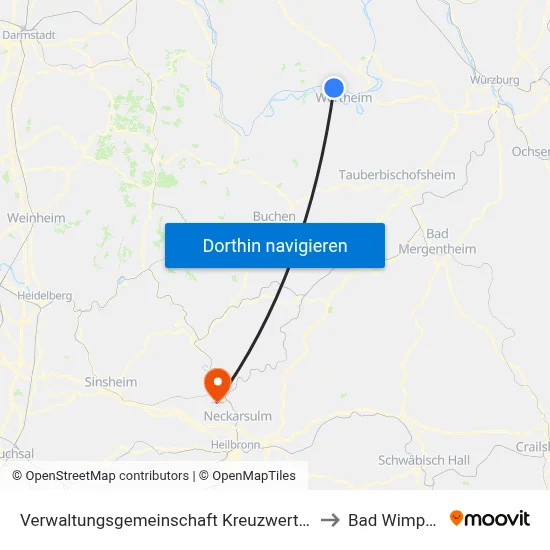 Verwaltungsgemeinschaft Kreuzwertheim to Bad Wimpfen map