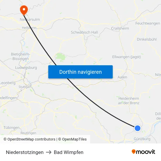 Niederstotzingen to Bad Wimpfen map