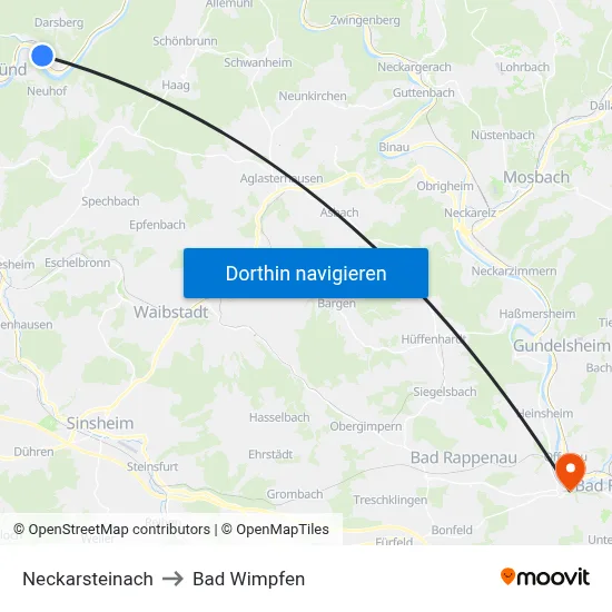 Neckarsteinach to Bad Wimpfen map