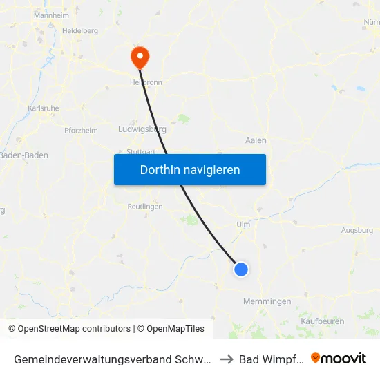 Gemeindeverwaltungsverband Schwendi to Bad Wimpfen map