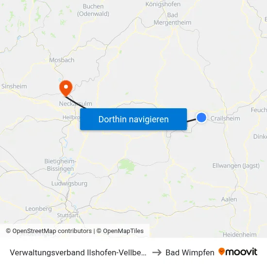 Verwaltungsverband Ilshofen-Vellberg to Bad Wimpfen map
