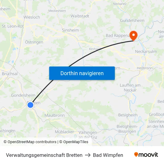 Verwaltungsgemeinschaft Bretten to Bad Wimpfen map