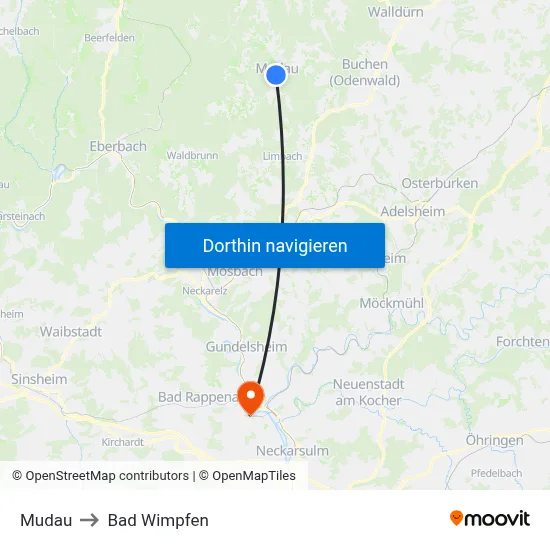 Mudau to Bad Wimpfen map