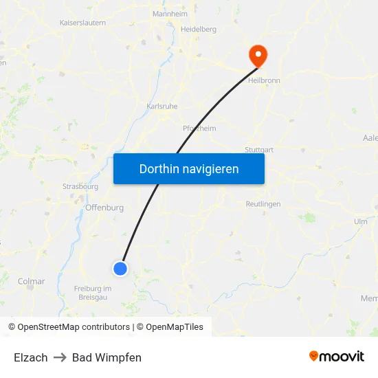 Elzach to Bad Wimpfen map