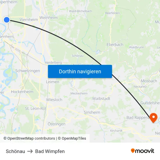 Schönau to Bad Wimpfen map