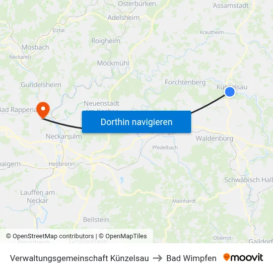 Verwaltungsgemeinschaft Künzelsau to Bad Wimpfen map