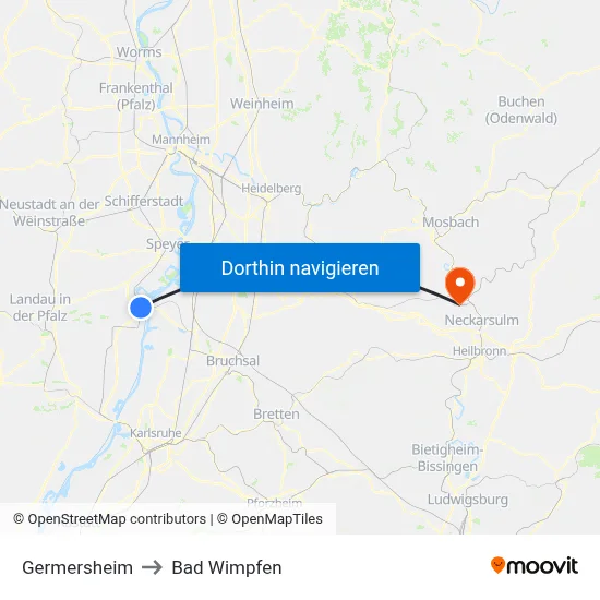 Germersheim to Bad Wimpfen map
