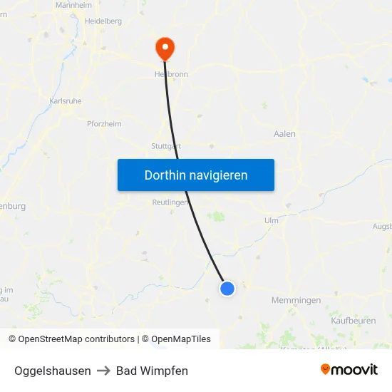 Oggelshausen to Bad Wimpfen map