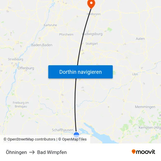 Öhningen to Bad Wimpfen map
