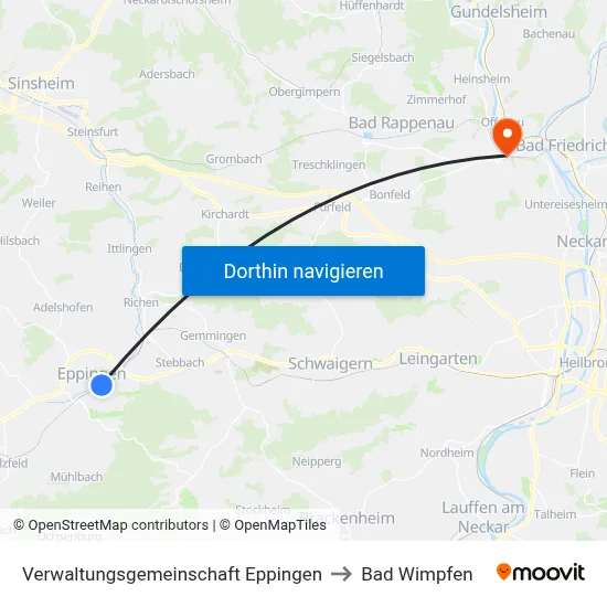 Verwaltungsgemeinschaft Eppingen to Bad Wimpfen map