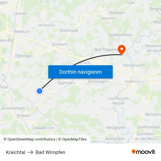 Kraichtal to Bad Wimpfen map