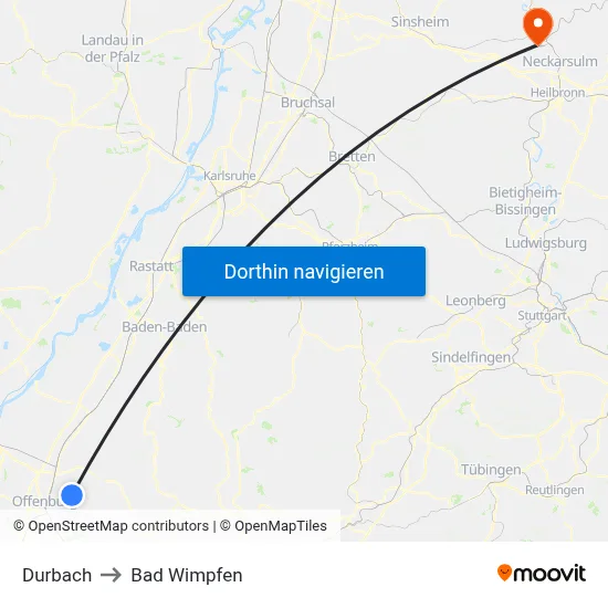 Durbach to Bad Wimpfen map