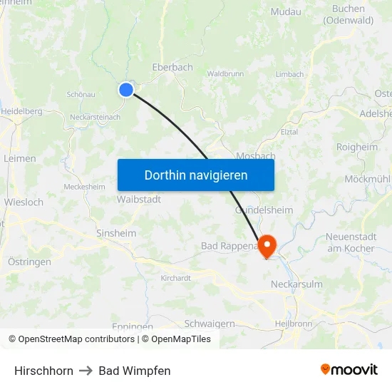 Hirschhorn to Bad Wimpfen map