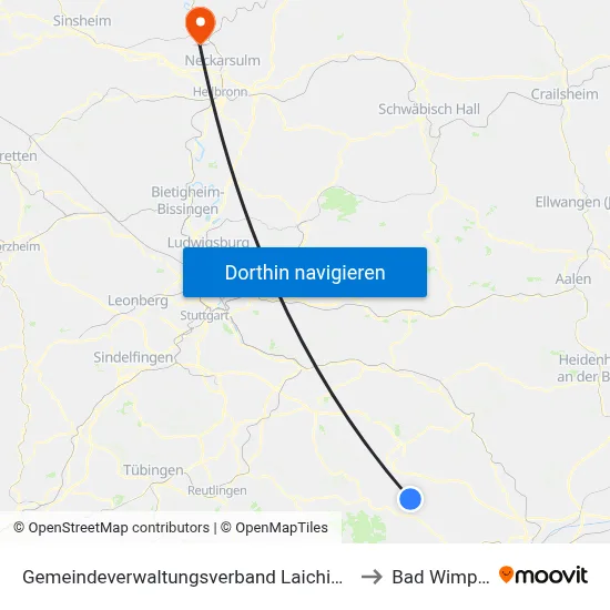 Gemeindeverwaltungsverband Laichinger Alb to Bad Wimpfen map