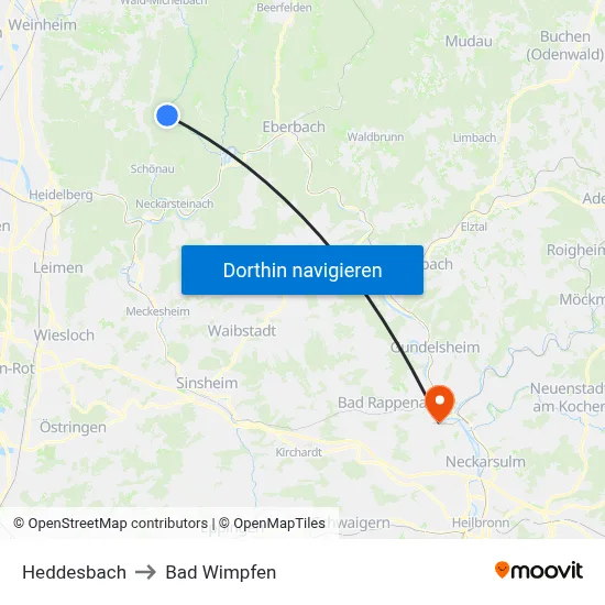 Heddesbach to Bad Wimpfen map