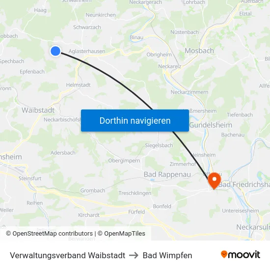Verwaltungsverband Waibstadt to Bad Wimpfen map