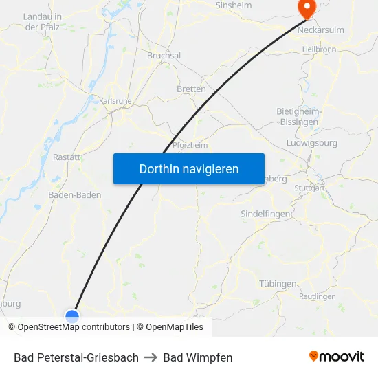 Bad Peterstal-Griesbach to Bad Wimpfen map