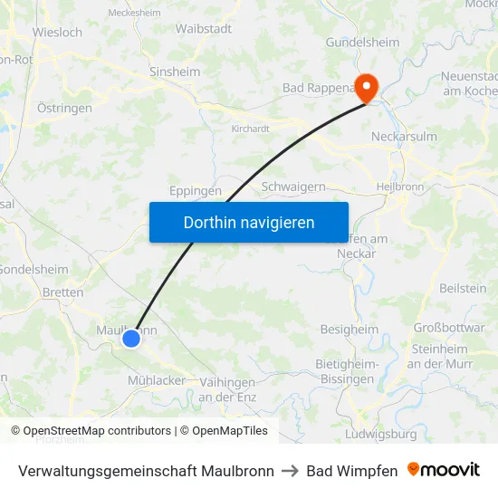 Verwaltungsgemeinschaft Maulbronn to Bad Wimpfen map