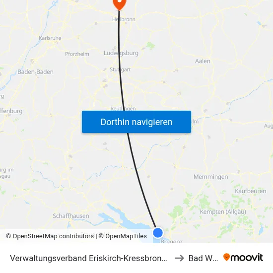 Verwaltungsverband Eriskirch-Kressbronn am Bodensee-Langenargen to Bad Wimpfen map