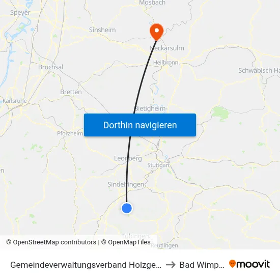 Gemeindeverwaltungsverband Holzgerlingen to Bad Wimpfen map