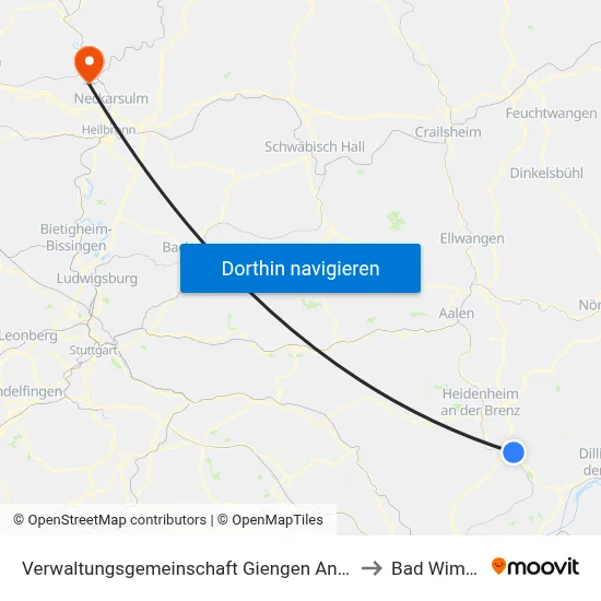 Verwaltungsgemeinschaft Giengen An Der Brenz to Bad Wimpfen map