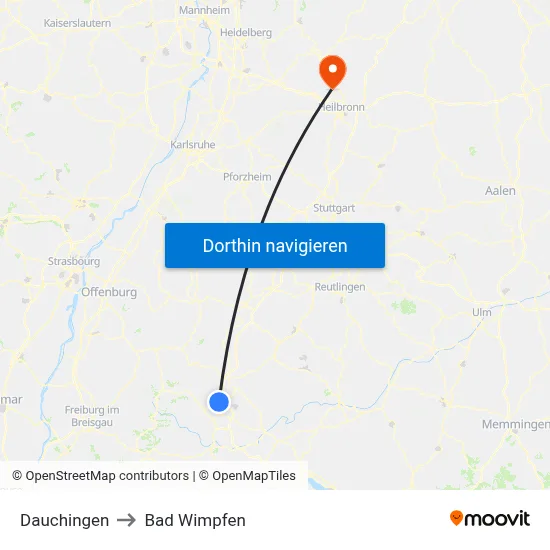 Dauchingen to Bad Wimpfen map