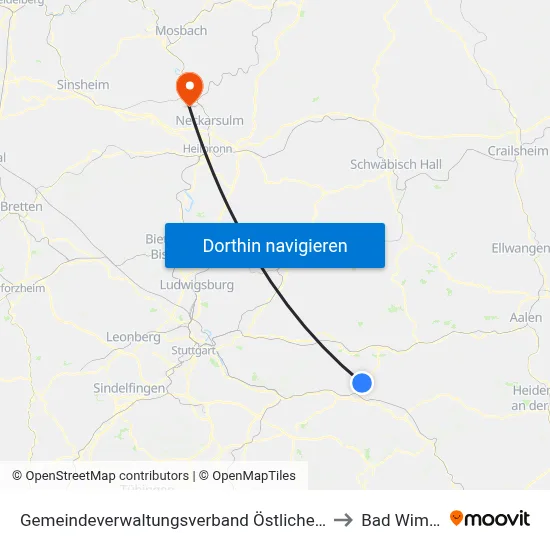 Gemeindeverwaltungsverband Östlicher Schurwald to Bad Wimpfen map