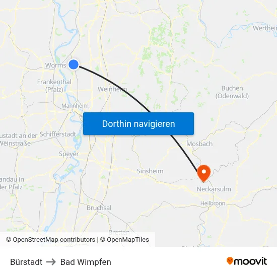 Bürstadt to Bad Wimpfen map
