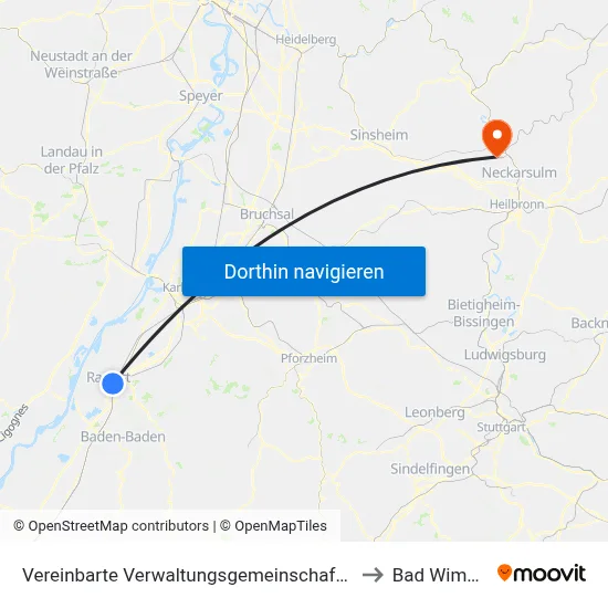 Vereinbarte Verwaltungsgemeinschaft Rastatt to Bad Wimpfen map