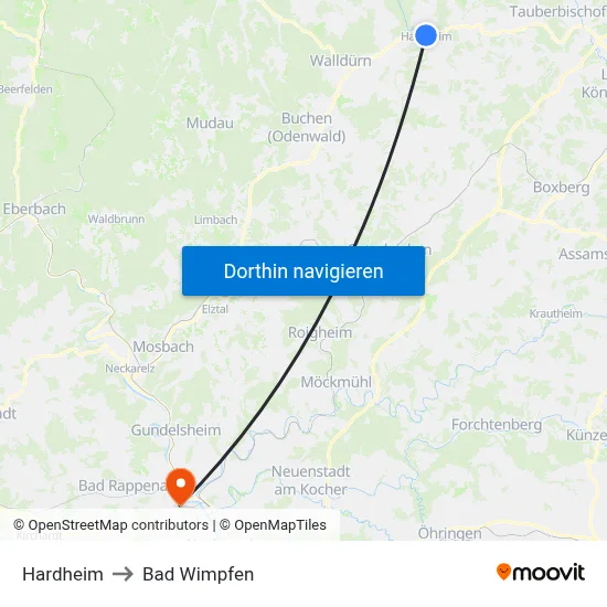 Hardheim to Bad Wimpfen map