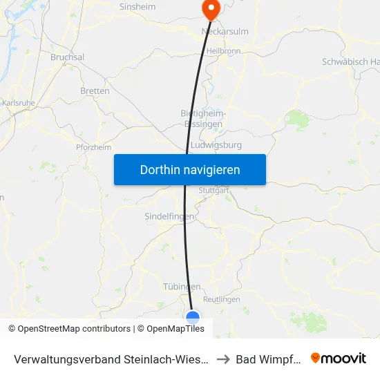 Verwaltungsverband Steinlach-Wiesaz to Bad Wimpfen map