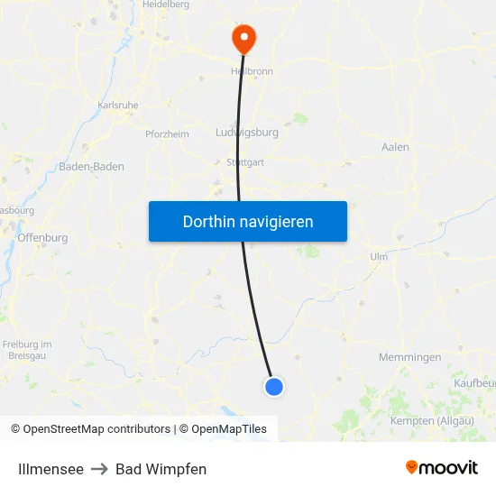 Illmensee to Bad Wimpfen map