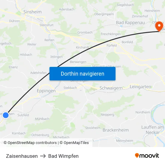 Zaisenhausen to Bad Wimpfen map