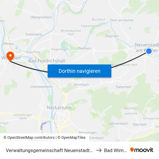 Verwaltungsgemeinschaft Neuenstadt am Kocher to Bad Wimpfen map