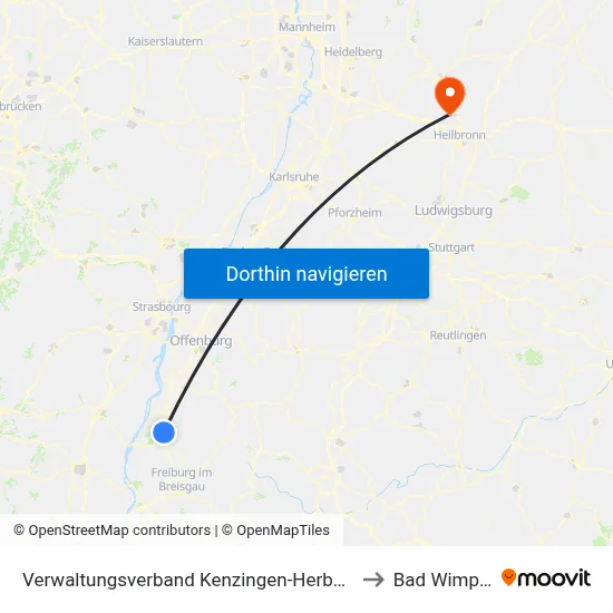 Verwaltungsverband Kenzingen-Herbolzheim to Bad Wimpfen map