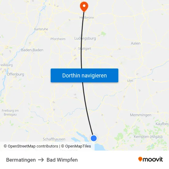 Bermatingen to Bad Wimpfen map