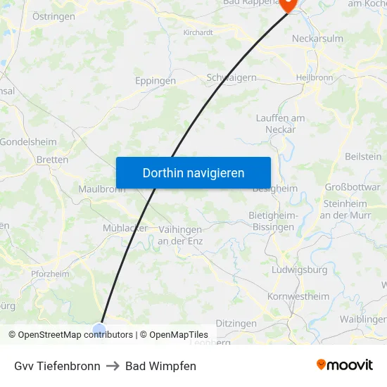 Gvv Tiefenbronn to Bad Wimpfen map