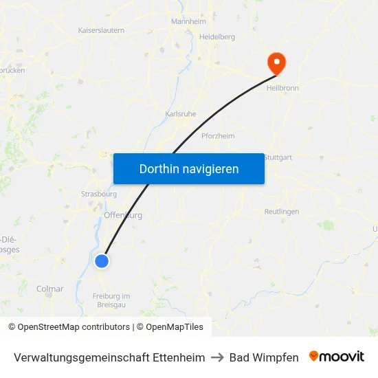 Verwaltungsgemeinschaft Ettenheim to Bad Wimpfen map