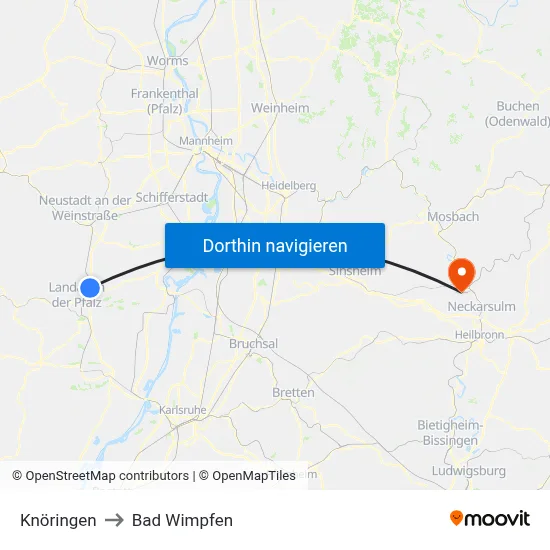 Knöringen to Bad Wimpfen map