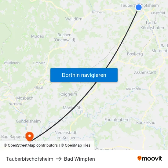 Tauberbischofsheim to Bad Wimpfen map