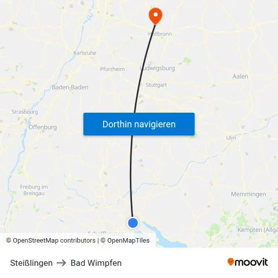 Steißlingen to Bad Wimpfen map