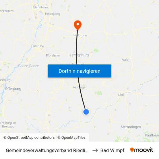 Gemeindeverwaltungsverband Riedlingen to Bad Wimpfen map