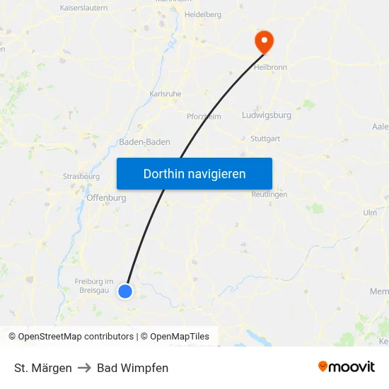 St. Märgen to Bad Wimpfen map