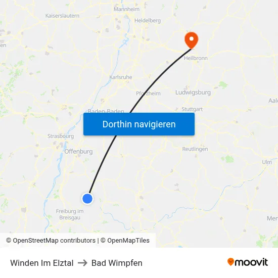 Winden Im Elztal to Bad Wimpfen map