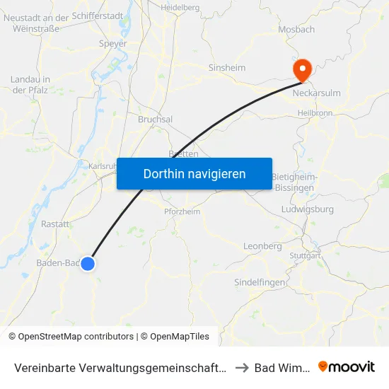 Vereinbarte Verwaltungsgemeinschaft Gernsbach to Bad Wimpfen map